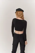 Crop Style Long Sleeve Wardrobe Blouse Black