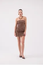 Sequin Strapless Mini Genesis Dress in Brown