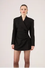 Beli Drape Detaylı Heleni Blazer Ceket Siyah