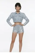 Glossy Jean Ceket Mavi