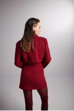 Vatkalı Atlas Kumaş Crop Model Panky Ceket Bordo