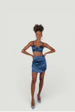 Jupe fantaisie bleu marine