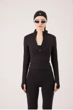 Veste Fabiola avec détails aux doigts et fermeture éclair, noire