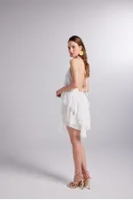 White Chiffon Capri Dress with Ruffle Detail and Waistline