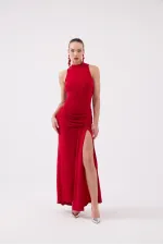 Backless Long Emilia Dress with Slit, Red