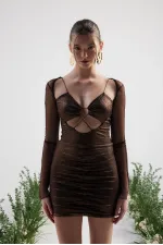 Ensemble body et jupe en tissu brillant, couleur café lunaire