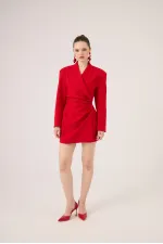 Beli Drape Detaylı Heleni Blazer Ceket Kırmızı