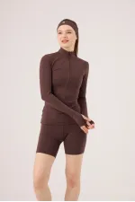 Veste Fabiola avec détails aux doigts et fermeture éclair, couleur café