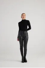 Pantalon en cuir noir Gina