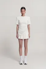 Demie T-shirt with Gathered Detail and Padded Shoulders, White Demie T-shirt with Gathered Detail and Padded Shoulders, White