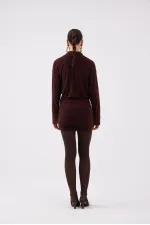 Jaida Shirt Collar Dress with Gathered Hem in Brown