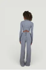 Balıkçı Yaka Crop Model Parmak Geçirmeli Feels Kazak Gri