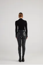 Pantalon en cuir noir Gina