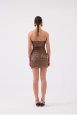Sequin Strapless Mini Genesis Dress in Brown