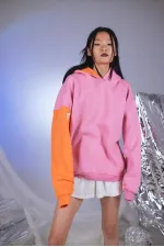 Kadın Pembe Oversize Baskılı Kapüşonlu Lenora Sweatshirt