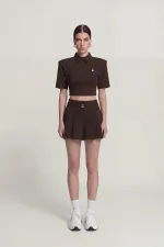 Short Alexia plissé taille haute avec ceinture, marron café Short Alexia plissé taille haute avec ceinture, marron café