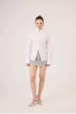 Paula Shirt in White, Fitted Cut with Waistband