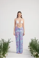 Shirred Pareo Pantolon Lila