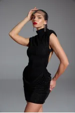 Backless Glittery Mini Judy Dress, Black