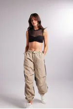 Bicolor Parachute Pantolon Bej