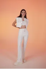 Paça Çıtçıtlı 3 İpli Jura Eşofman Altı Beyaz