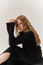 Women's Black Button-Down Oversize Loose Knit Cardigan and Pants Yordle Set