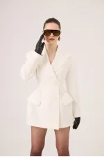 Belden Oturmalı Galina Blazer Ceket Ekru