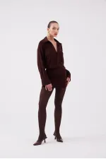 Jaida Shirt Collar Dress with Gathered Hem in Brown