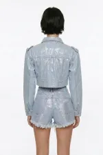 Glossy Jean Ceket Mavi