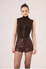 Chemisier sans manches à col roulé Layla en cachemire marron