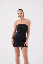 Sequin Strapless Mini Genesis Dress Black