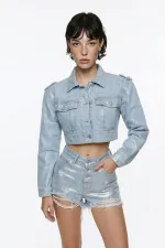 Glossy Jean Shorts Blue