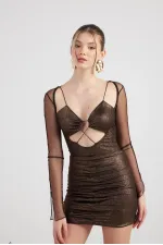 Ensemble body et jupe en tissu brillant, couleur café lunaire