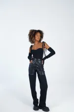 Pantalon en cuir noir Fabio