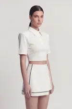 Vatkalı Polo Yaka Carolyn T-Shirt Beyaz