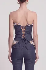 Venus Bustier with Ruffle Detail and Jean-Look Design, Navy Blue Venus Bustier with Ruffle Detail and Jean-Look Design, Navy Blue