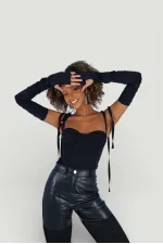 Ribbon Bodysuit Black