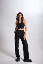 Striped Pantolon Siyah