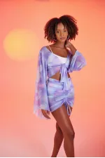 Bonita Pareo Set with Gathered Skirt and Patterned Tulle, Lilac