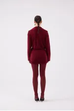 Jaida Dress with Gathered Hem and Shirt Collar, Burgundy