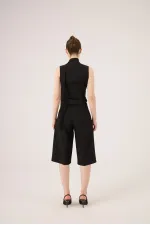 Bermuda Nina noir à taille haute et pli simple