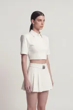 Short Alexia plissé taille haute avec ceinture blanc Short Alexia plissé taille haute avec ceinture blanc