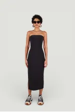 Strapless Midi Bodycorn Dress with Slit, Black