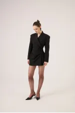 Beli Drape Detaylı Heleni Blazer Ceket Siyah