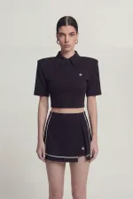 Vatkalı Polo Yaka Carolyn T-Shirt Siyah Vatkalı Polo Yaka Carolyn T-Shirt Siyah