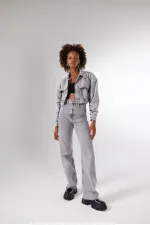 Crop Style Buttoned Crespo Jacket Grey