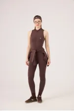 Combinaison de motarde sans manches avec fermeture éclair, marron