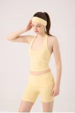 Short mini Kacie jaune à taille croisée