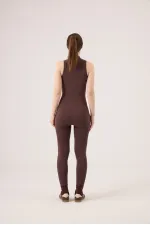 Combinaison de motarde sans manches avec fermeture éclair, marron