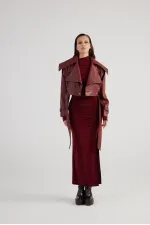 Veste en cuir Neeko bordeaux